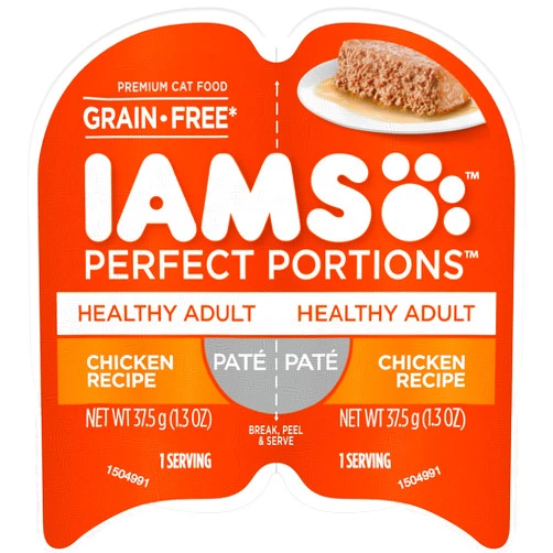 IAMS Perfect Portions Healthy Adult Wet Cat Food with Chicken Recipe, Easy Peel Twin-Pack Trays, Pack of 24 (48 Total Servings)
