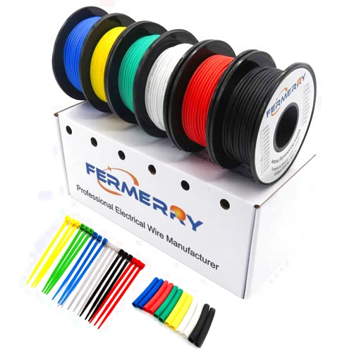 Fermerry 14 AWG Stranded Wire Spool 25ft Each 6 Colors Flexible 14 Gauge Silicone Hook up Wire Kit Electrical Tinned Copper Wire