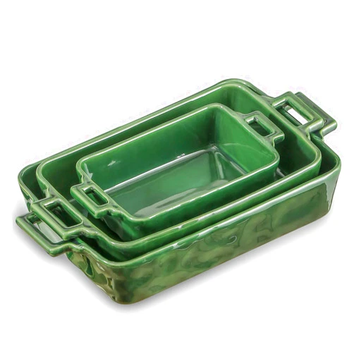 VICRAYS Ceramic Bakeware Set, Porcelain Rectangular Baking Dish, Baking Pan Lasagna Pans Casserole Dish Set for Cooking, Kitchen, Cake Dinner, Banquet and Daily Use, 3 PCS, 15 x 8.5 Inches(Green)