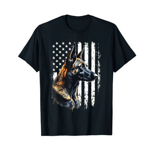 Patriotic Belgian Malinois Lovers 4th July Design Malinois Dog Patriotic American Flag Belgian Malinois Lovers T-Shirt