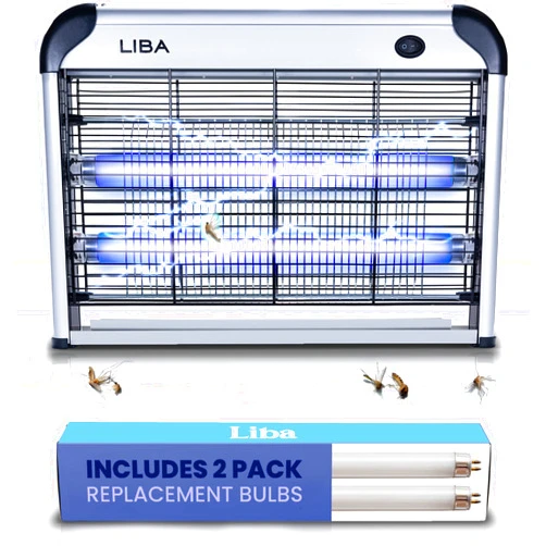 LiBa Electric Bug Zapper, Indoor Insect Killer - (2) Extra Replacement Bulbs - Fly, Mosquito Killer and Repellent - Lightweight, Powerful 2800V Grid, Easy-to-Clean, with a Removable Washable Tray.