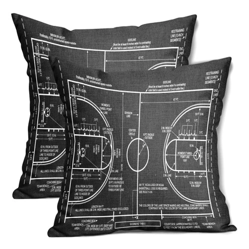 Aportt Basketball Pillow Covers 18x18 Inch Basketball Court Plan Sport Theme Cotton Linen Decorative Throw Pillow Case Cushion Cover Set of 2 Home Decor for Bedroom Sofa Living Room Couch Chair Outdoor