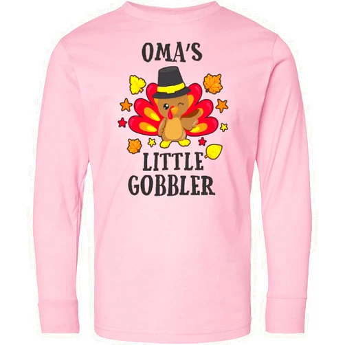 inktastic Omas Little Gobbler with Turkey and Leaves Youth Long Sleeve T-Shirt