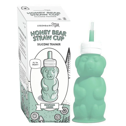 Legendairy Milk Honey Bear Straw Cup Silicone for Babies (Green), 8 oz. Dishwasher Safe Baby Straw Cup, Food Grade Silicone, Honeybear Sippy Cup for Ages 4+ Months, Trainer Straw Cup for Toddlers 1-3