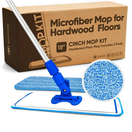 Microfiber Wholesale Cinch Mop - Microfiber Mop for Hardwood Floors - Flat Mops System for Wood, Tile, Laminate, Vinyl, 2 Wet Pads Refills, Reusable Micro Fiber Mopping Heads