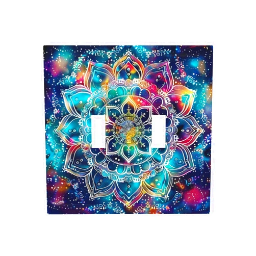 Tewujay Light Switch Cover Colorful Boho Mandala 2 Gang Wall Plate Double Light Switch Plate Toggle Decorative Outlet Covers Electrical Switchplate for Bathroom Bedroom Decor