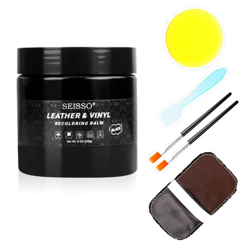 SEISSO Black Leather Recoloring Balm, Leather Repair Kit for Furniture, Leather Repair Cream - Restorer Leather Scratch, Faded, Scuffed, Leather Dye for Couches, Car Seats, Sofa, Shoes
