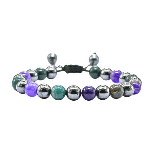 Amazing Gemstone Blood Pressure Control Bracelet - Bloodstone Amethyst Hematite Bracelet Set for Men Women Healing Calming Anxiety Stress Relief Gifts Pulseras Para Hombres Mujer Stocking Stuffers (Adjustable)