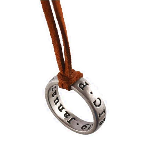 NWSOJ Uncharted 4 Nathan Drake Ring Necklace for Men with Adjustable Leather Cord Handmade