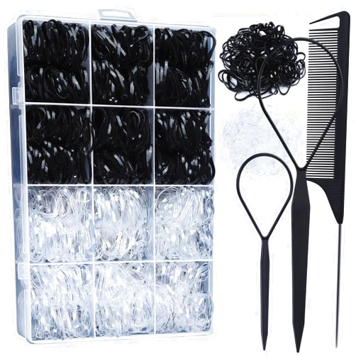 YGDZ Elastic Hair Ties, 1500 PCS Clear Rubber Bands for Hair, Black Hair Ties, Mini Hair Elastics Bands, Small Ponytail Holders, Hair Accessories for Girl, Toddler, Baby, Kids, Women