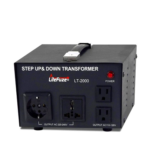 LiteFuze LT Series 2000 Watt Step Up/Down Voltage Converter Transformer - 110v to 220v / 220v to 110v Power Converter - Fully Grounded Cord - Universal Socket, CE Certified - 5 Year Warranty