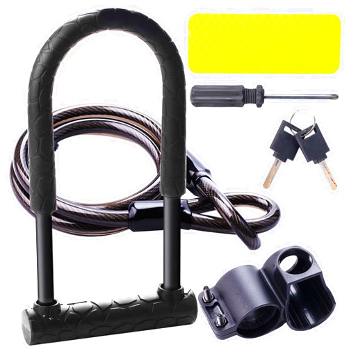 ORAEVY U-Lock Bike Lock with Cable, Heavy Duty Anti-Theft Bicycle U Lock with 4ft Length Security Cable Mounting Bracket and Keys,U Lock for Outdoor Equipment
