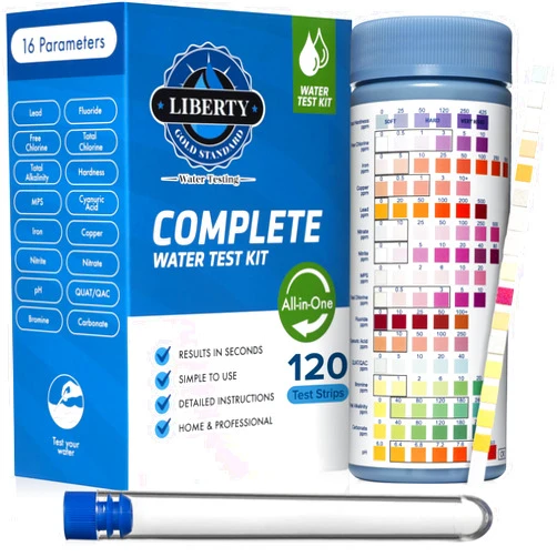 Liberty Gold Standard© Water Testing Strips (121-Piece Kit) All-in-One Test for Home Drinking Water, Wells and 16 Unique Tests for Lead, Hard Water Hardness, pH, Heavy Metals & More