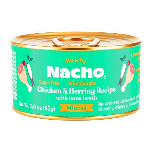 Made by Nacho Wild-Caught Chicken & Herring Recipe with Bone Broth Minced Wet Cat Food, 3-oz can, Case of 6