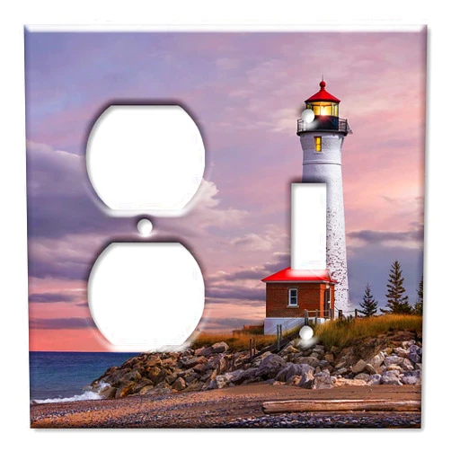 Art Plates - 2-Gang Combination Switch Plate - Outlet - Toggle - Lighthouse Of MI - (Made in USA)