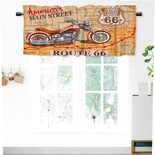 JretailAx Vintage Motorcycle Theme Rod Pocket Valance Curtains,Rustic Western Country Farmhouse Antique Motorcycle Window Treatments Valances for Kitchen Living Bathroom 54x18inch（1Pcs）