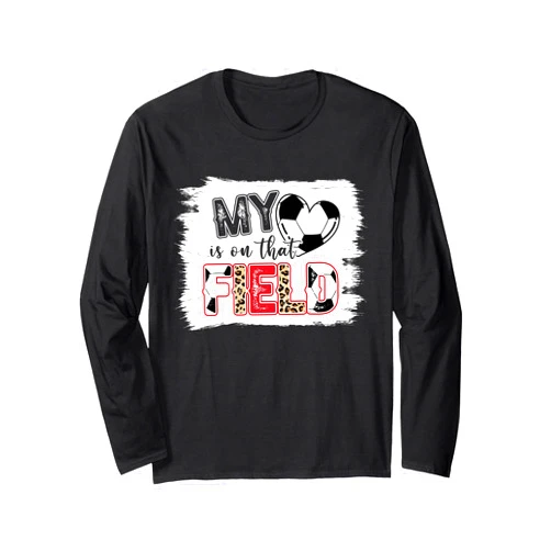 Leopard My Heart Is On That Field Soccer Love Game Day Vibes Long Sleeve T-Shirt