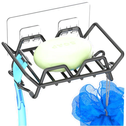WHALCHI Soap Bar Holder, Wall Mounted Soap Dish Holder with 4 Hooks, Shower Razor Holder Rustproof Stainless Steel Adhesive Soap Holder for Bathroom Kitchen, No Drilling