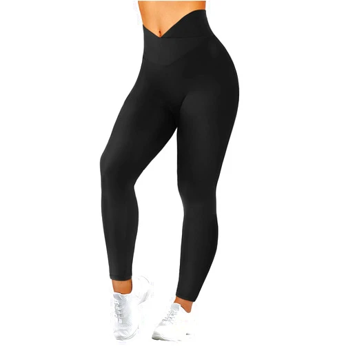 MOOSLOVER Women V Cross Waist Butt Lifting Leggings with Pockets High Waisted Yoga Pants