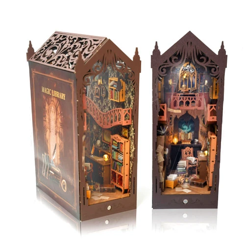 Insgen Book Nook Kit DIY Miniature Dollhouse Building Set for Adults, Create Your Own Magical 3D Library Decor, Perfect for Bookshelves, Dollhouses (TSZH227-Magic Library)