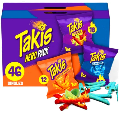 MOOCHI Takis's- Variety Pack – 46 Snack-Size Bags with 3 Bold Flavors: 18 Fuego, 16 Blue Heat, & 12 Intense Nacho – Spicy, Crunchy, and Perfect for Any Occasion by MOOCHI Packaging