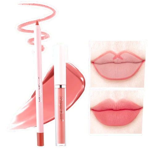 MIESCHER 2Pcs Pink Lip Liner Pencil and Lipstick Set,Velvety Matte Creamy Lip Liner Lip Crayon Long Lasting Waterproof Lip Liner Natural Longwear Lipstick High Pigmented Lip Colors Not Fade No Smudge Lip Stain Makeup Gift Kit for Women Girls (#08)