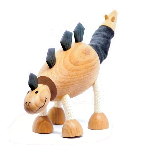 Anamalz Wooden Stegosaurus Dinosaur Toy for Toddlers, Fun and Posable for Early Learning, Smooth Natural Wood, Boys and Girls