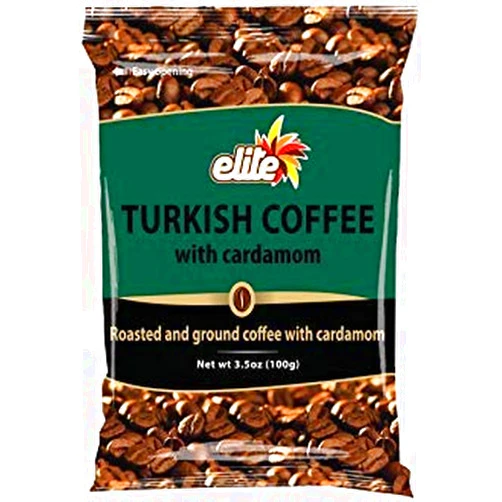 Elite Turkish Coffee With Cardamom Roasted And Ground 3.5 Oz. Pk Of 6.