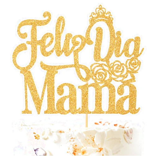 Tivurcia Feliz Dia Mama Cake Topper, Spainsh World's Greatest Mom/Best Mom Ever Cake Decorations, Happy Mother's Day Party Supplies, Gold Glitter