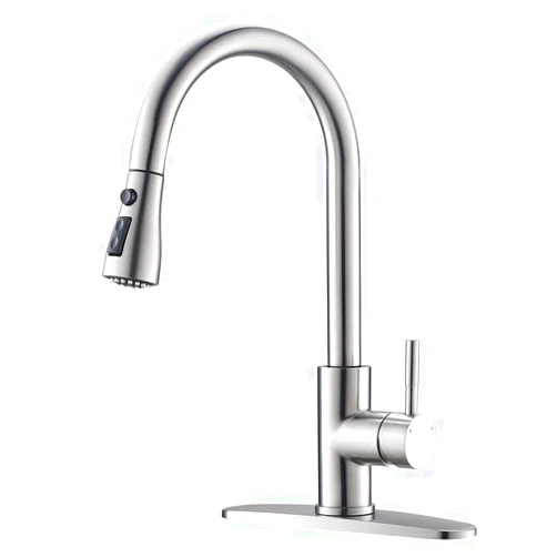 OWOFAN Brushed Nickel Kitchen Faucets with Pull Down Sprayer Kitchen Sink Faucet with Pull Out Sprayer Single Hole Deck Mount Single Handle Stainless Steel Grifos De Cocina 866068SN