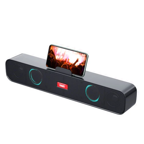 HI-PLANX Speakers with Phone Holder,Stereo Sound Bar Laptop Speaker for Desktop/Laptop/PC/Pad/Cellphone, Colorful Gradient Lighting Soundbar, USB Desktop Speaker Plug and Play