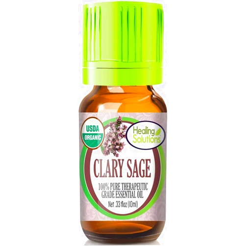 Healing Solutions Clary Sage Essential Oil, 0.33 oz (10ml), Pure, Organic, Undiluted for Hair Diffuser, & Skin, Therapeutic Grade Essential Oils
