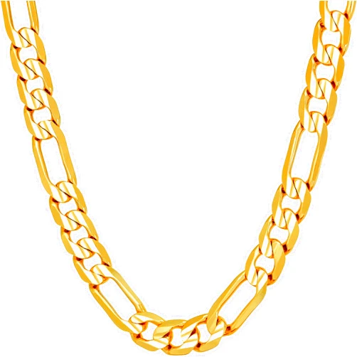 LIFETIME JEWELRY 7mm Figaro Chain Necklace Diamond Cut 24k Real Gold Plated
