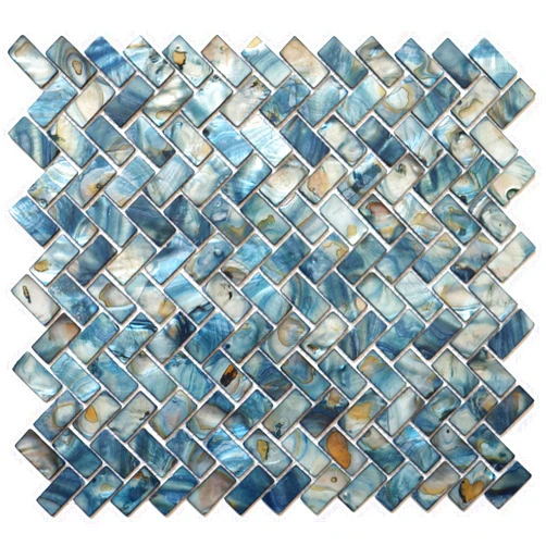 MOP Mother of Pearl Shell Mosaic Herringbone Backsplash Tile, are Used for Kitchen Backsplashes and Bathroom Wall Tiles, Dark Blue 1 Sheet