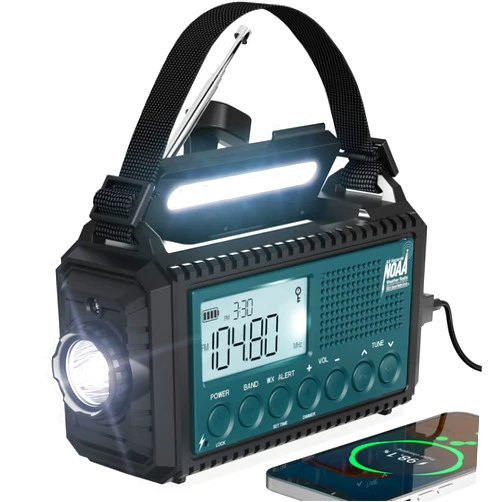 Mesqool Emergency Weather Radio with AM/FM/NOAA/SW, 5 Ways Powered Solar Hand Crank Alert Radio with LCD Display&SOS, 5000 Portable Radio with Cellphone Charger, Flashlight, Reading Lamp, Headphone Jack