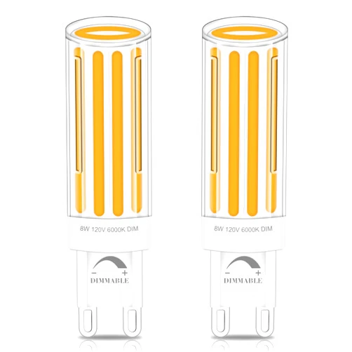Megereet G9 LED Bulb Dimmable,75W 80W Halogen Equivalent, 120v 8W 800LM Soft White 2700K T4 COB G9 Base LED Bulb Bi Pin Base Chandelier Lighting, No-Flicker 360°Beam Angle,2 Pack