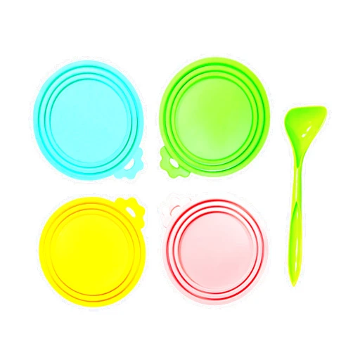 MoPawKT MoPaW Pet Food Can Covers, Universal 3 Sizes for 3-15 oz Standard Food Cans, Silicone Lids for Cat & Dog Wet Food Cans, BPA Free, Reusable (set of 4 lids+1 spoon)