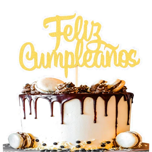 LeeLeeAn Spanish Feliz Cumpleaños Cake Topper - Gold Glitter Happy Birthday Cake Topper, Fiesta Theme Party Decoration supplies, single-side gold glitter decorations