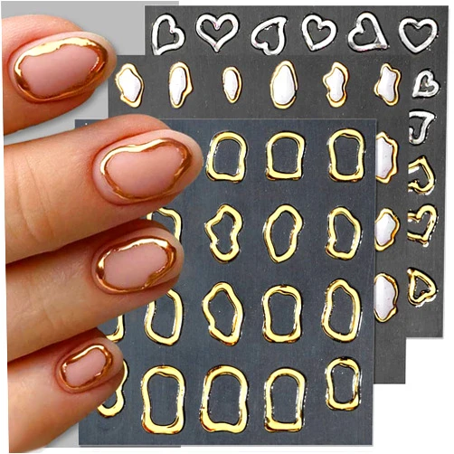 Dornail 6 Sheets 5D Crystal Soft Glue Embossed Nail Stickers Irregular Geometric Frames Nail Decals Hearts Waterdrop Nail Art Stickers Self Adhesive Stickers for Nails Designs Women Nail Accessories