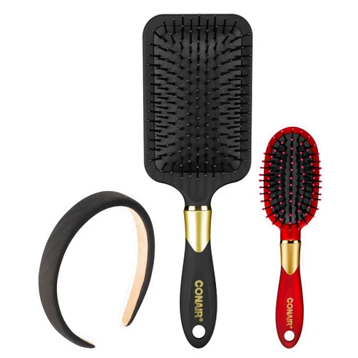 Conair Velvet Touch Hair Brush Set - Includes Paddle hair brush - travel hair brush - includes bonus black headband