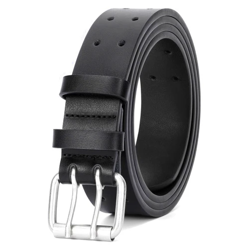 JASGOOD Men Double Prong PU Leather Belt Casual Work Heavy Duty Belt Double Grommet Holes Belt for Jeans