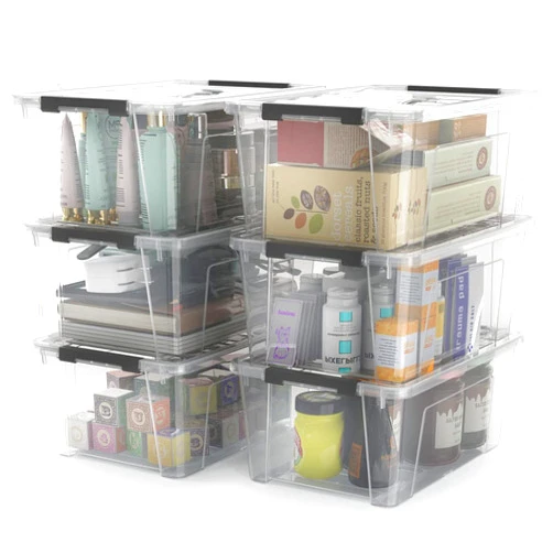 WYT Clear Storage Latch Bins, 6-Pack Storage Organizer Box with Handle and Lids, 5-Litre