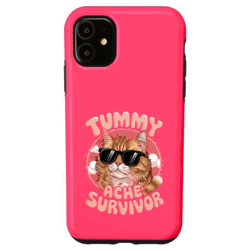 I Survived Tummy Ache Survivor My Tummy Hurts Joke iPhone 11 Tummy Ache Survivor Funny Cat Meme Funny Saying Case