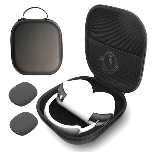 Opoway Hard Case for AirPods Max with Sleep Mode, Upgraded Travel Carrying Headphone Case with Silicone Earpad Cover & Mesh Pocket, Portable Organizer Protective Storage Bag