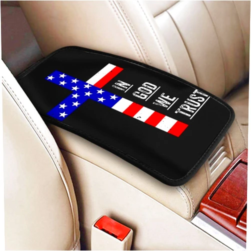 LSNTY in God We Trust Patriotic Christian 4Th of July USA Flag Car Armrest Pad Center Console Cushion Cover Universal Fit Decorative Auto Accessories Handrail Box Lid Protector
