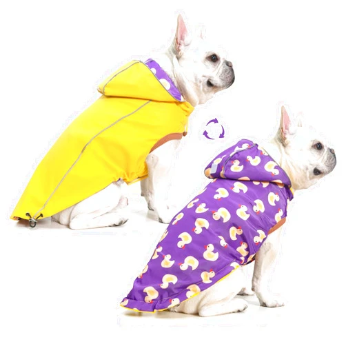 DILLYBUD Dog Raincoat Reversible for Small Medium Large Dogs,Waterproof Dog Rain Jacket Hooded Slicker Poncho with Reflective Strip,Adjustable Rain Coat for Puppy,Thick Double Layer Dog Clothes,Yellow