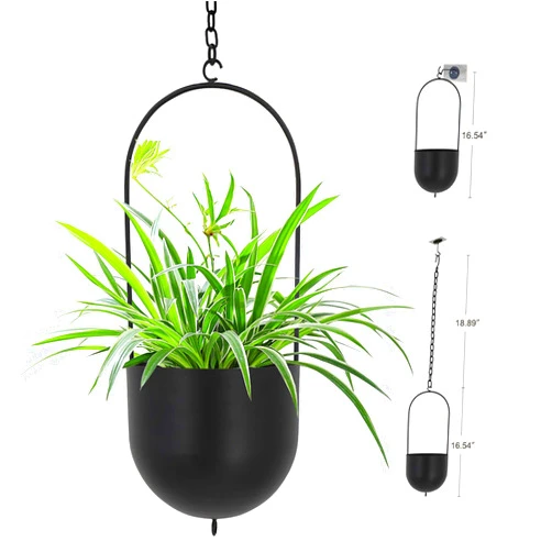 Ibigbean Black Metal Plant Hanger Metal Wall and Ceiling Hanging Planter Modern Planter Mid Century Flower Pot Plant Holder(D=6.29'')