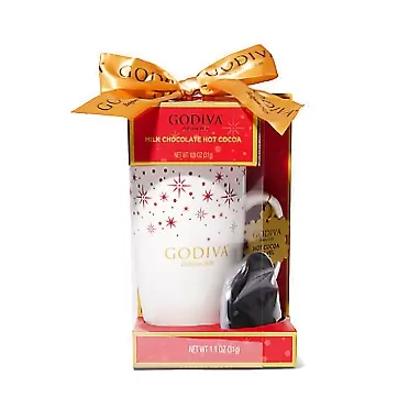 Thoughtfully Godiva Mug Gift Set, Includes Godiva Holiday Travel Mug with Lid and Godiva Hot Milk Chocolate Mix