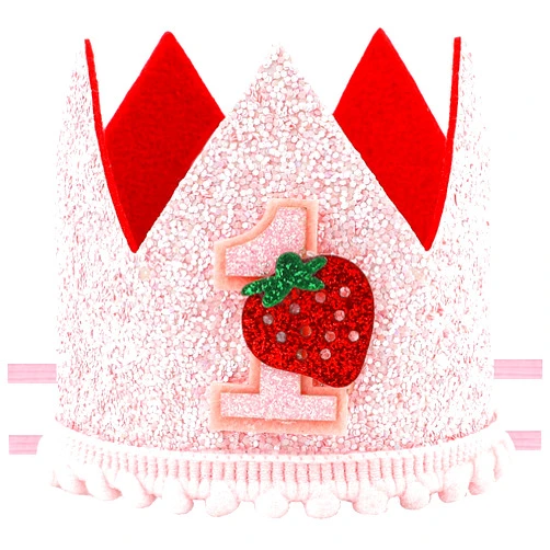PEUTIER Berry First Birthday Hat, Sweet Pink Sequin Strawberry 1st Birthday Hat Cute Baby Girl Strawberry Crown Headband Strawberry One Birthday Headwear for Baby Shower Party Decoration Photo Props
