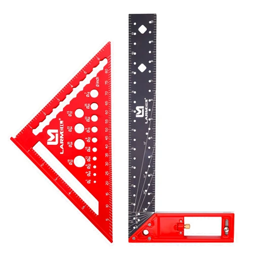 LARMEIL Rafter Square 7 Inch and Framing Square 12 Inch Carpenter Square Set, Square Tool Woodworking Square, Aluminum Rafter Square for Woodworking